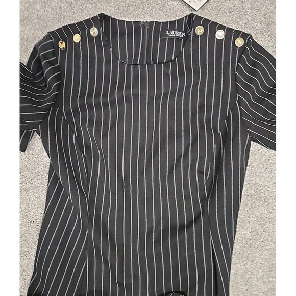 Lauren Ralph Lauren Long Sleeve Dress Pinstripe Black & White Women’s Size M NWT - Picture 10 of 15